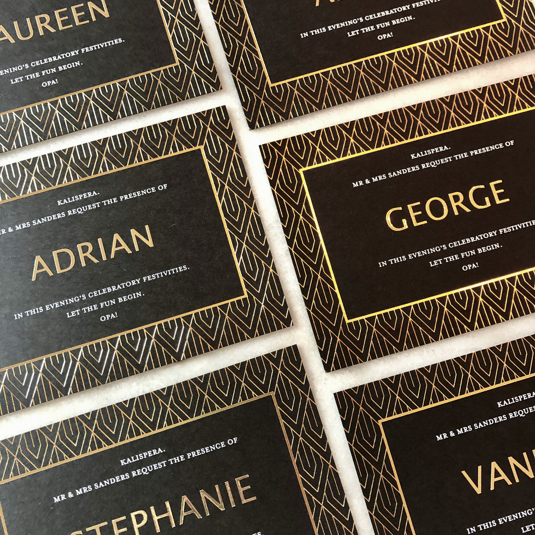 Gold and black place cards